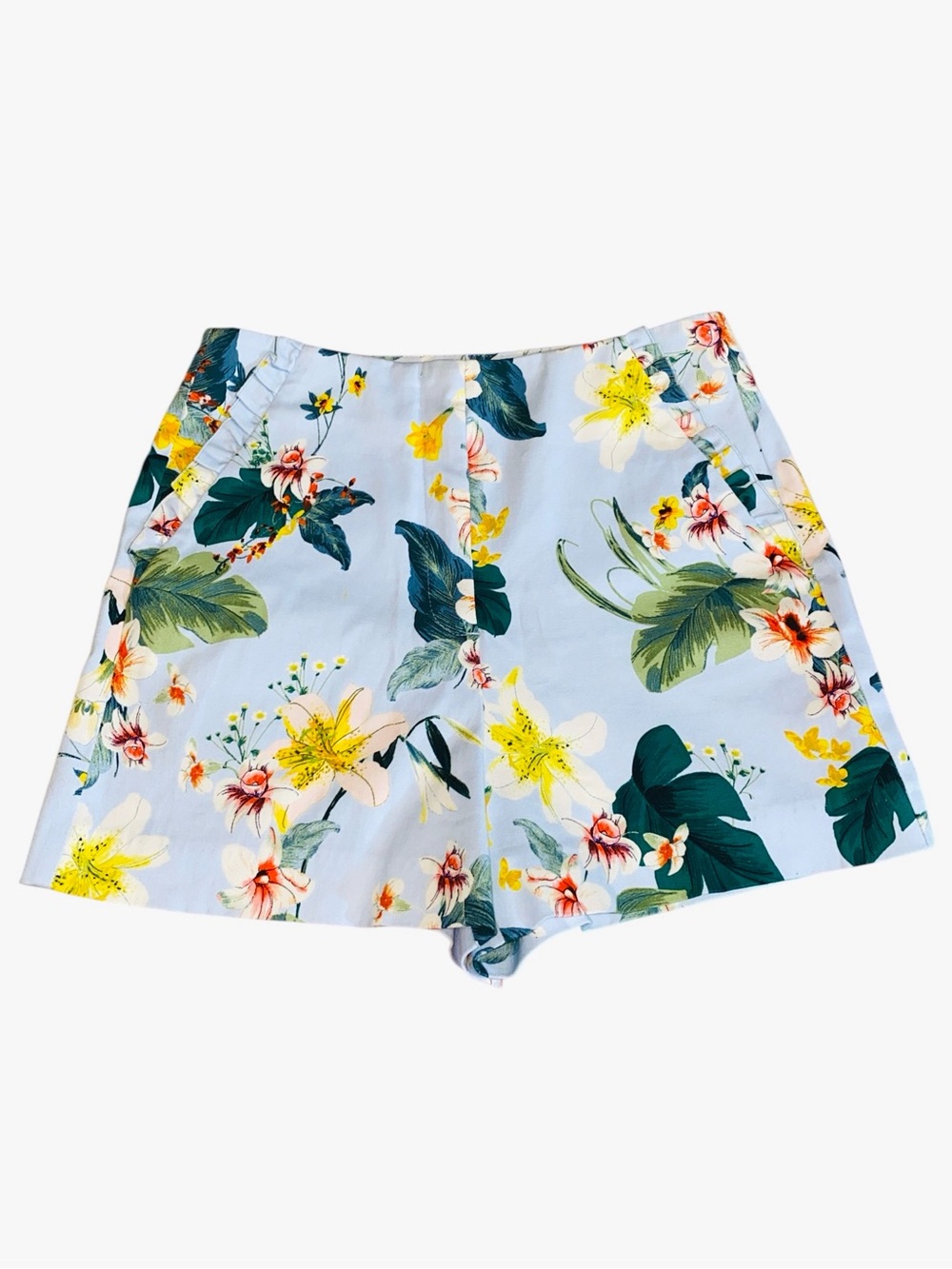 Zara Blue/Green Tropical Floral Low Rise Shorts, Size Small